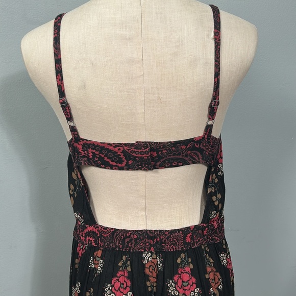 Wild Pearl Cotton Blend Open Back Floral Black and Pink Maxi Dress Boho size S - Picture 15 of 15